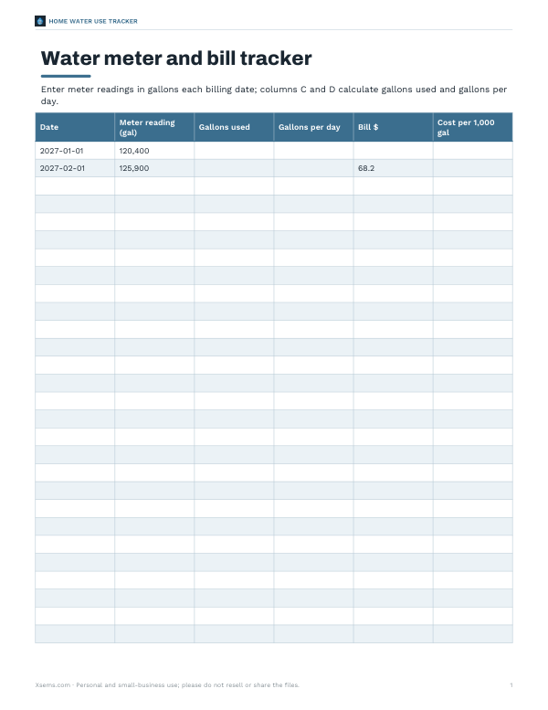 Preview of Printable Water Meter Tracker