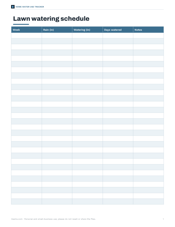 Preview of Printable Lawn Watering Schedule
